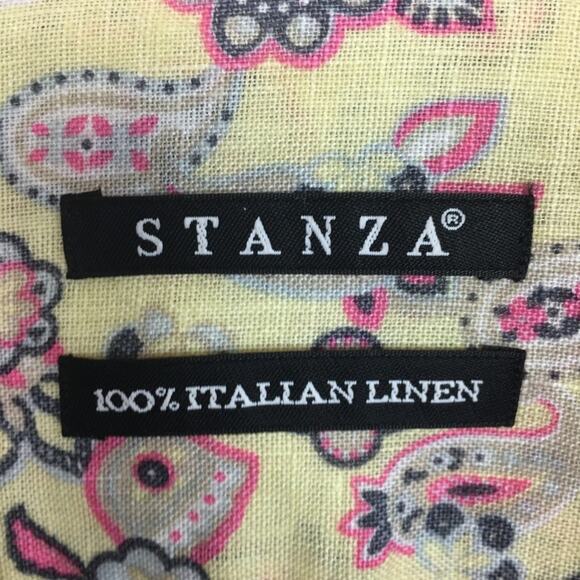 Stanza Men's Yellow Floral Linen Button Up Shirt 15.5" neck 40 EU - Picture 4 of 8